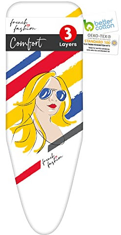 French Fashion Housse Table À Repassage Confort - 100% Coton BCI et équipée Une Couche DE Molton EXCEPTIONNELLEMENT ÉPAISSE-120x40CM- Deux Tailles Disponible Conçu avec Passion, fabriqué avec Amour