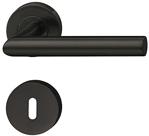 Gedotec Drückergarnitur Innentüren Türbeschlag Edelstahl PVD schwarz matt - Startec LDH 2171 | Türgriff Zimmertür auf Rund-Rosette | BB - Buntbart | 1 Set - Rosetten-Garnitur L-Form mit Schrauben