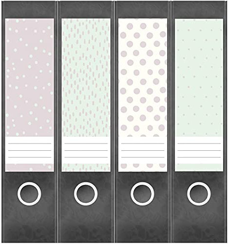 Ordneretiketten breit selbstklebend – 4 Etiketten für Aktenordner | Design Ordnerrücken Ordner Aufkleber beschriftbar, ca. 19 × 6 cm - Deko Muster Mix Pastell - Made in Germany