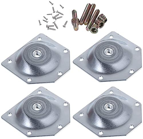 TXXMM 4 Pieces 14 Degree Angled Leg Mounting Plates Furniture Leg Attachment Plates Brackets T-Plate M8 Sofa Legs with Hanger Bolts,Converters,Screws
