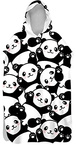 Chickwin 3D Serviette Poncho à Capuche Plage Adulte Enfant, Poncho de Bain Surf Microfibr Séchage Rapide Serviette de Plage Surfing Bain Robes pour Bain Plage (Panda Mignon,75x145cm)