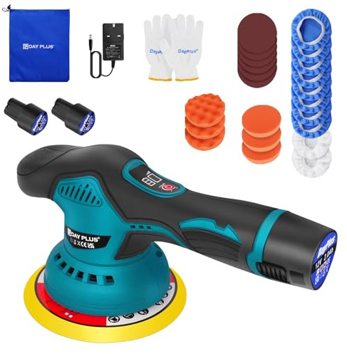 Cordless Handheld Buffer Polisher, 12V Polisher Kit with 2 PCS 2000mAh Batteries, 8 Variable Speed, Ideal for Car Sanding, Polishing, Waxing (Blue)