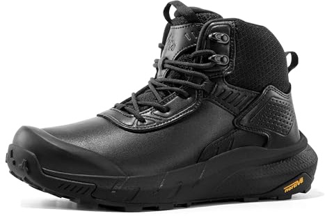 NORTIV 8 Men's Waterproof Military Tactical Work Boots Leather Motorcycle Combat Lightweight Non-Slip Hiking Boots for Men VaporGuard,Size 10.5,Black-6 Inches,SNMT246M