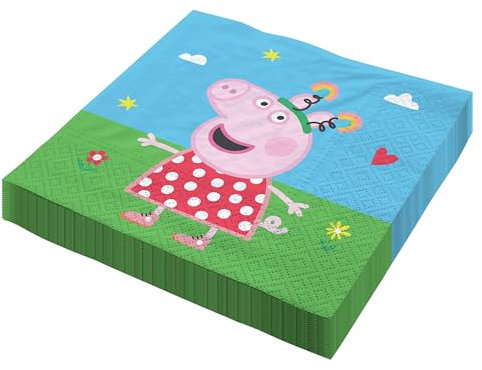Party Factory `Peppa Wutz´ 20 Papier Servietten, 33x33cm, bunt, 3-lagig, Einwegservietten für Kindergeburtstag oder Mottoparty