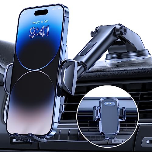 LOTUNY Car Phone Holder, Universal Mobile Phone Holder for Car, 3 in 1 Automobile Mount for Dashboard Windshield Air Vent, Compatible with iPhone Samsung Google and All 4.0 to 7.2 inches Smartphones
