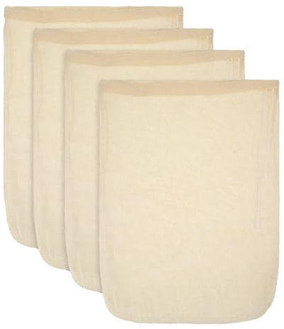 WLLHYF Lot de 4 sacs à lait de noix en coton de 30,5 x 20,3 cm en tissu à mailles fines réutilisables pour filtrer le jus, le café, le yaourt, le thé (coton, 30,5 x 20,3 cm)