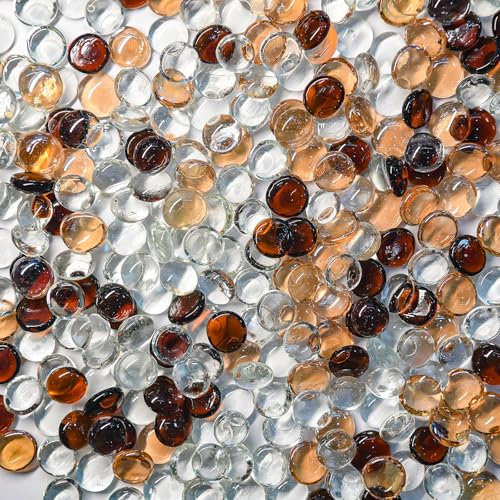 Hiziwimi 800Pcs Decorative Glass Pebbles, 3600g Pack Size,17-20MM Round Flat Smooth Glass Gem Flat Stone Beads, Aquarium Garden Pot Deco, Craft Vase Stuffing