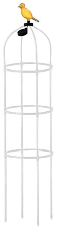 Dzaayediiy Treillis obélisque de jardin de 180 cm avec éclairage solaire pour oiseaux, supports de plantes en métal pour plantes d'extérieur, support de plantes à 4 niveaux pour vignes et fleurs, tour