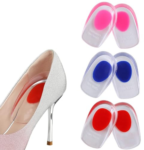 Talonnettes Gel Talon Coussin, 3 paires Coussinets de talon pour chaussures, éperons de talon, Tendinite et Fasciite Plantaire Orthopédique Coussinet silicone, taille : 40-45, bleu, rose et rouge