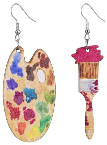 OATIPHO 1 Paire Coloré Peinture Boucles D'Oreilles Asymétriques Bois
