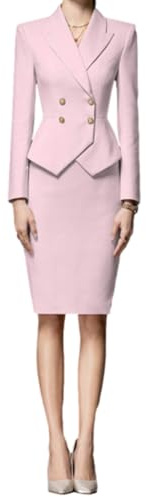 Lacoac Femme Costume 2 pièces Ensemble Veste Jupe à Double Boutonnage Tenue de Travail Formelle d'affaires