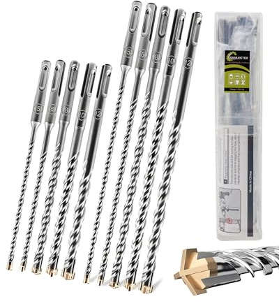 SANLEETEK Juego de Brocas SDS Plus 10PCS 160mm+210mm Brocas para Hormigón Broca SDS Plus para Martillo para Mampostería Ladrillo Granito Hormigón Bloque, 5 * 2+6 * 2+8 * 2+10 * 2+12 * 2
