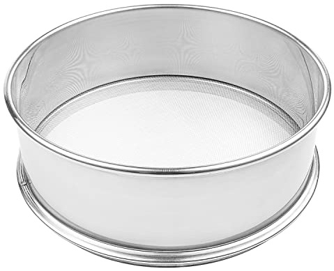 Vollum Stainless Steel Flour Sifter Fine Mesh Round Flour Sieve for Baking 12 Diameter x 2.5 High; 20 Mesh (Hole Size 0.85mm)