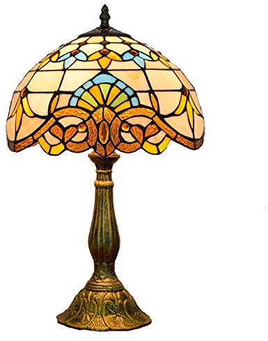 Hobaca 12 pouces Baroque Luxe Tiffany Lampes de bureau Lampe en verre teinté Art Déco Antique Chevet Lampe de bureau pour Salon Chambre Table basse