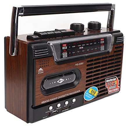 Enregistreur de Cassette Portable, Rétro Boombox AM/FM SW1/SW2 Enregistreur de Bande Radio avec Fentes USB/Micro SD, Prise pour écouteurs et Antenne Lecteur de Bande Enregistreur Cassette(EU)