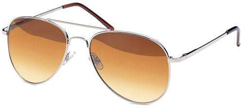 styleBREAKER Unisex Pilotenbrille Sonnenbrille Polycarbonat Gläser, Metall Vollrand Gestell mit Federscharnier 09020037, Farbe:Gestell Gold/Glas Braun Verlauf