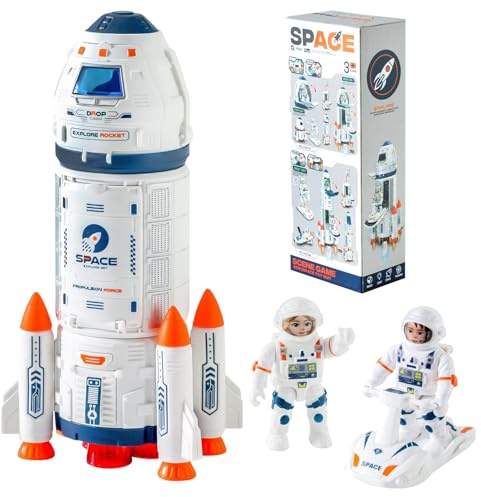 Wbzle Space Rocket Toys, Rocket Ship with Astronaut Toy for Educational, Concentration, Learning Rocket Fun Space Gifts, for Space Exploration, Knowledge Toys for Kids 3-5