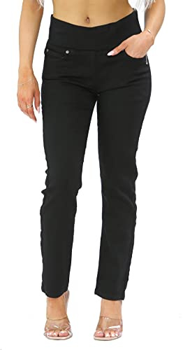 MYT Womens Elasticated High Waist Jeans Trousers Tummy Control Stretch Ladies Denim Jeggings Black 18 Long