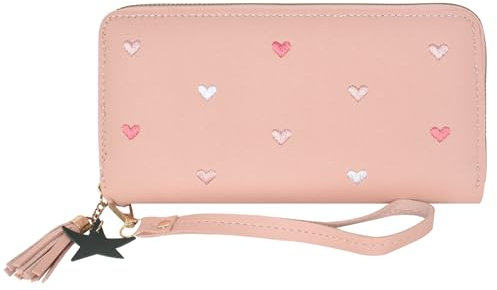 Naapesi Portmonee Damen, Geldbeutel Damen, Kinder Portemonnaie Mädchen mit Vielen Fächern, Pu Leder Geldbörse, Weiche Geldbörse mit Großem Fassungsvermögen für Ausweis,Münzen, Führerschein （Pink）