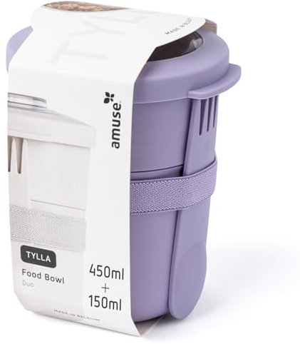 Amuse Bol Muesli à Emporter Enfants | Comme Pot de Yaourt à Emporter, Bol Tylla Duo 150ml+450ml pour la Maternelle | Lavable au Lave-vaisselle &Hermétique, Boîte de Conservation Alimentaire | Lavender