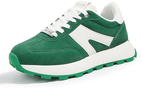 LUCKY STEP Zapatillas de Plataforma para Mujer – Clásicas y Retro, Zapatos de Moda con Cordones para Correr, Tenis y Uso Diario (Verde/Blanco, 8.5US-39EU-6UK)