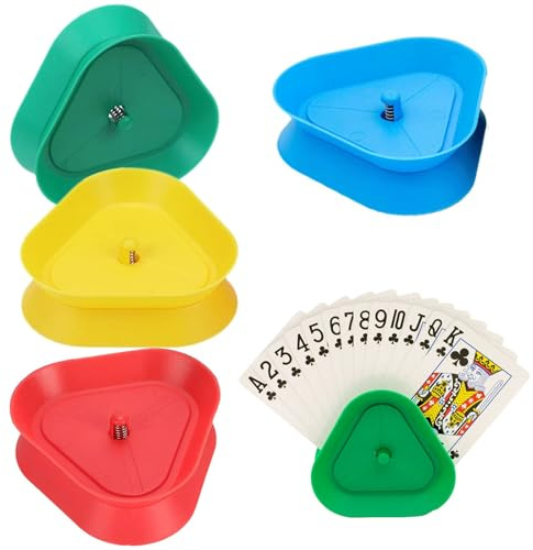 Jidyllic Soporte para Naipes,4 Pcs Sujeta Cartas Naipes Playing Card Holder Soporte Triangular para Naipes Adecuado para Niños Adultos Personas Mayores