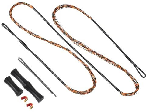 PATIKIL Remplacement de Corde d'arc avec 2 pièces de nocks en Laiton 1 Ensemble de protège-Doigts en Silicone pour AMO 54, 14 brins de Corde d'arc Long Traditionnel, Noir-Marron