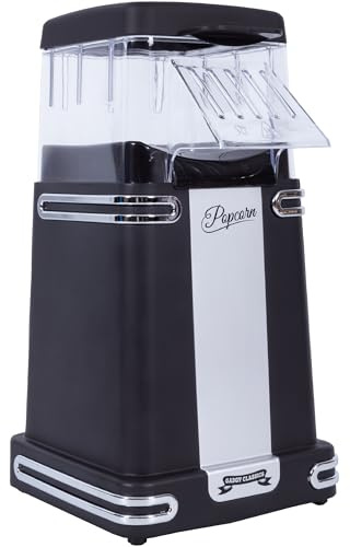 Gadgy Macchina Popcorn | Macchina per Pop Corn ad Aria Calda l Preparazione Salutare, Senza Olio o Grassi l Macchina Pop Corn con Misurino e Coperchio Superiore Rimovibile l Rivestimento Nero Retrò