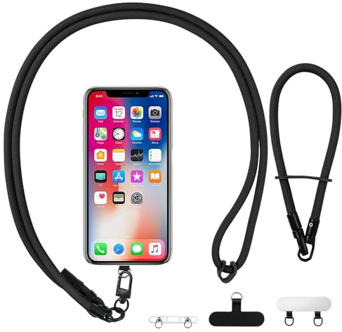 flintronic Cordino per Telefono, Regolabile Cordino Tracolla, con 3 toppe, 1 Cinturino antifurto per telefono, 1 Cinturino Da Polso, Cordino per Cellulare con Maggior Parte Delle Custodie per Telefono
