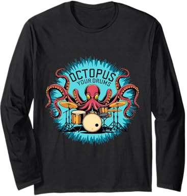 Chemise pieuvre jouant de la batterie - Cadeau unique pour musicien Manche Longue