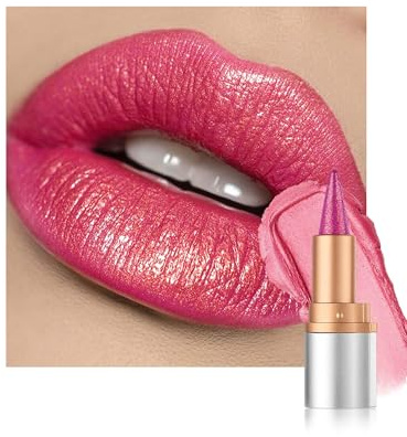 Crayon a Levre Pailleté, Rose Foncé Nourishing Rouge à Lèvres Longue Tenue, Effet Paillettes Métalliques, Waterproof Lip Liner & Lipstick 2-in-1, Crayon Levre Sans Transfert Très Pigmenté for Women-03