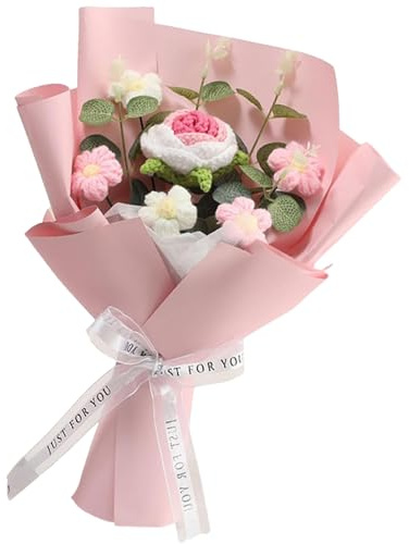 Bouquet di fiori all'uncinetto - Rose lavorate a maglia fatte a mano, regalo floreale in filato eterno per donne, romantico arredamento per la casa per San Valentino, compleanno, Festa della Mamma