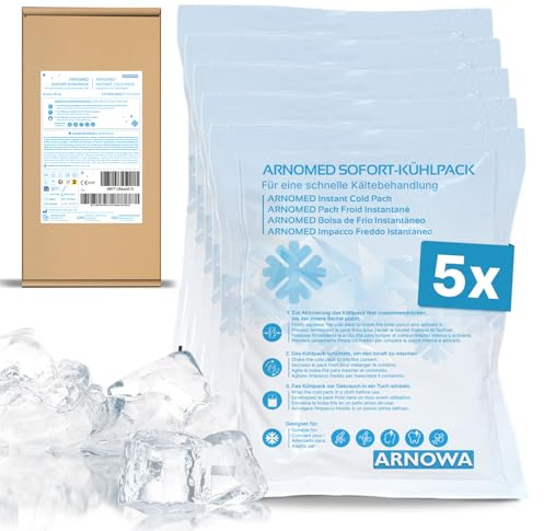 5x ARNOMED® Engångs omedelbara kylkuddar 12x15cm, direktkylningspack att knäcka, instant cold packs för svullnader och skador, engångs-kylkompresser för sport och första hjälpen, Coolpack