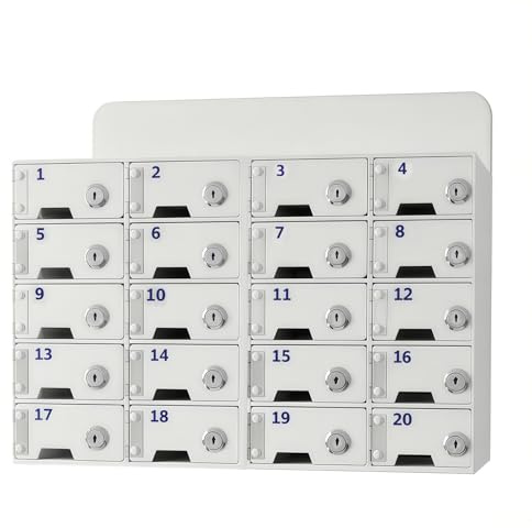 Armario de Almacenamiento para Teléfono Móvil, 20 Compartimentos Acrílico Caja Almacenamiento Personal, Montado en la Pared Cabine Téléphonique con Cerradura y Puerto de Carga para Escuelas, Oficinas