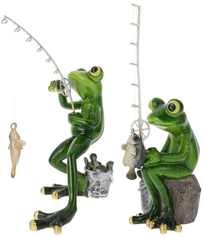 Kichvoe Statua Rana in Resina da Giardino 2 Pezzi, Decorazione Esterna Artigianale Resistente Colori Vivaci, Scultura Rana Decorativa per Patio e Prato