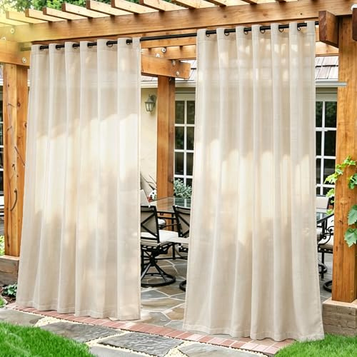 2 Pièces Rideaux D'extérieur, Rideau Extérieur Intempéries Et Étanche, Rideau Pour Pergola Avec Œillets Et Fermeture Velcro, Rideau Terrasse Aux Occultants Pour Jardin, Pergola, Balcon, Lin, 132*244cm