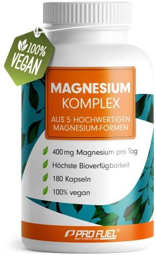 Magnesium Komplex 180 Kapseln, 400 mg elementares Magnesium pro Tag, 5 hochwertige Formen: Mag.-Oxid, Citrat, Bisglycinat, Malat & Ascorbat, optimale Bioverfügbarkeit, 3 Monats-Vorrat