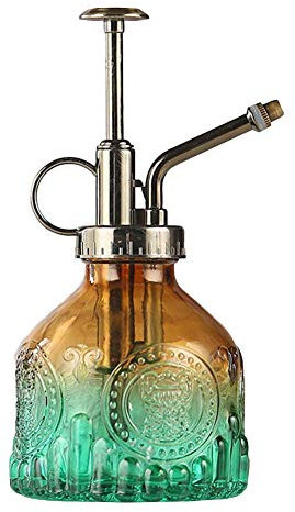 Jarra de cristal retro con pulverizador para plantas y flores, ideal para regar pequeñas plantas en casa u oficina
