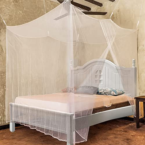 Sekey Mosquitera para Cama Doble con Kit de colocación, Cortina, Protección Repelente contra Insectos, Malla antinsectos con rápida y fácil instalación, Blanco (220x200x200cm -Aberturas Dobles)