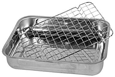 EUROXANTY Bandeja para Horno | Bandeja para Horno con Rejilla | Bandeja de acero inoxidable | Para asar | Acero Inoxidable | 30 x 22 cm