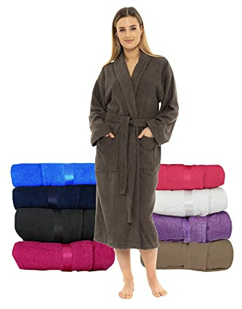 CICK Towelling Bath Robe Premium Quality Bathrobes for Women Highly Absorbent 100% Cotton Shawl Design for Men & Women for Loungewear and Gifts XL Charcoal