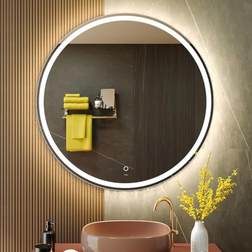 KWW 100 cm LED Salle de Bain Vanity Mirror, Température de Couleur Réglable, Lumière Anti - Brouillard, Facile à Installer, Miroir de Vanité Mural avec Bouton Tactile Intelligent