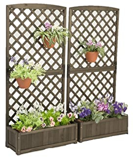 Living Out Planter Lattice Fence, Wooden, Dark Brown, Width 28.3 x Depth 11.8 x Height 58.1 inches (71.5 x 30 x 148 cm), Weight: 8.8 lbs (4 kg), Outdoor, Indoor, Gardening, Flower, Organization,
