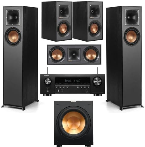 Klipsch Reference R-52C Center Channel Home Speaker, Black Bundle with R-52C Center Speaker, R-12SW 12 400W Powered Subwoofer, R-41M Bookshelf Speakers, 5.2-Channel 8K Receiver