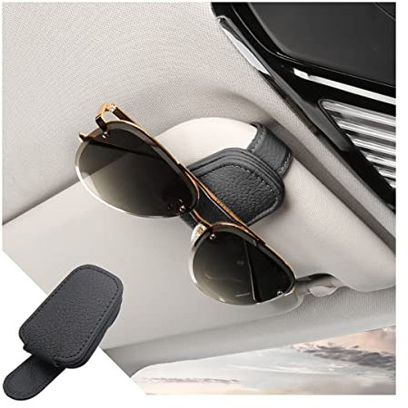 CGEAMDY Brillenhalter für Auto Sonnenblende, Universelles Auto Visier Leder Sonnenbrillen Halter, Magnetische Brillen Halterung, Gläser Aufhänger und Ticket Karten Clip, Auto Zubehör (Schwarz)