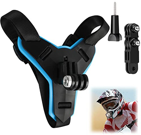 Motorcykelhjälm Action Kamera Hjälm Mount Justerbart Fäste Halkfritt Kinststöd Böjd Hjälm Kompatibel med Gopro och andra actionkameror Blå