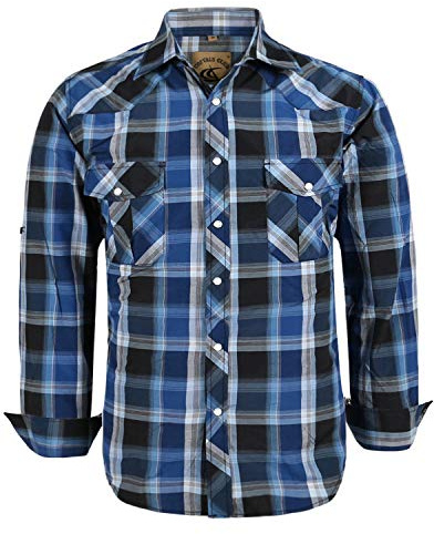 Coevals Club Chemise Homme Manches Longues Casual Boutons-Pression Unis Costume à Carreaux Regular Fit décontractée à Boutons Bas Hommes Chemise d'affaires à Repassage Facile(Blue Black 4# XL)