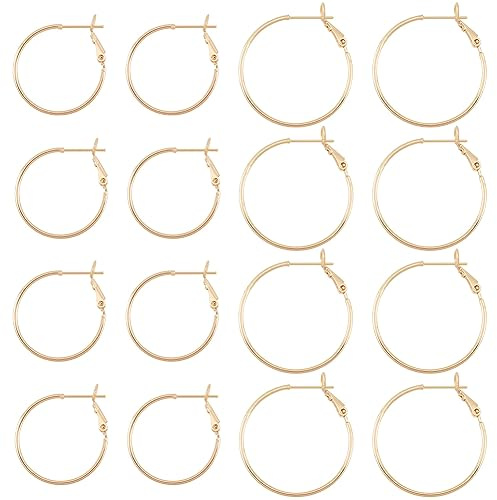 BENECREAT 16 st 2 storlekar äkta 18K guldpläterade ringörhängen, mässing, rund pärlring för gör-det-själv-smycken, örhänge, stift: 0,6 mm