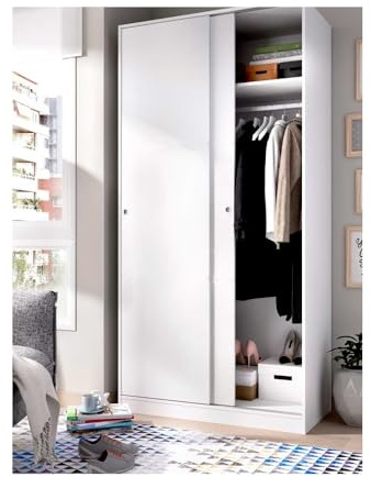 Befara Armario Puertas CORREDERAS Eight - Blanco Armario ropero de 100 x 50 con Estante y Barra colgadora. Puertas deslizantes para Ahorrar Espacio