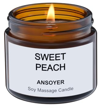 ANSOYER Massagekerze - Basis Soja + Hanfsamenöl - Massageöl Kerze - Körperöl & Lotion Kerze - Home SPA Kerze zur Entspannung - 1.77OZ (Pêche douce)